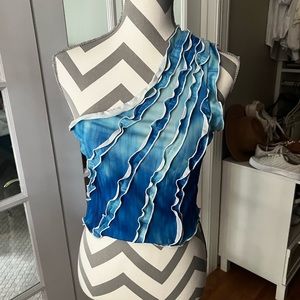 Tiger Mist Blue One Shoulder Top